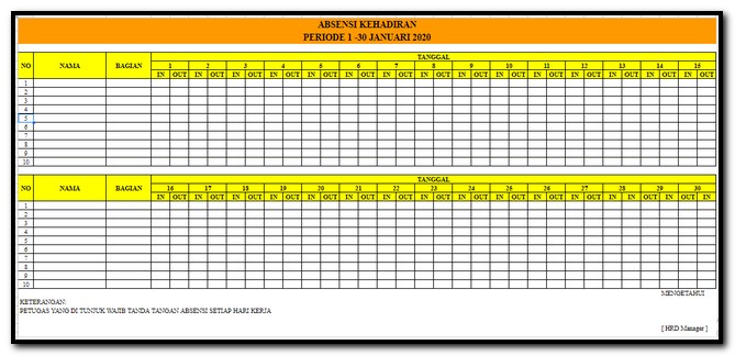 contoh absensi karyawan harian manual