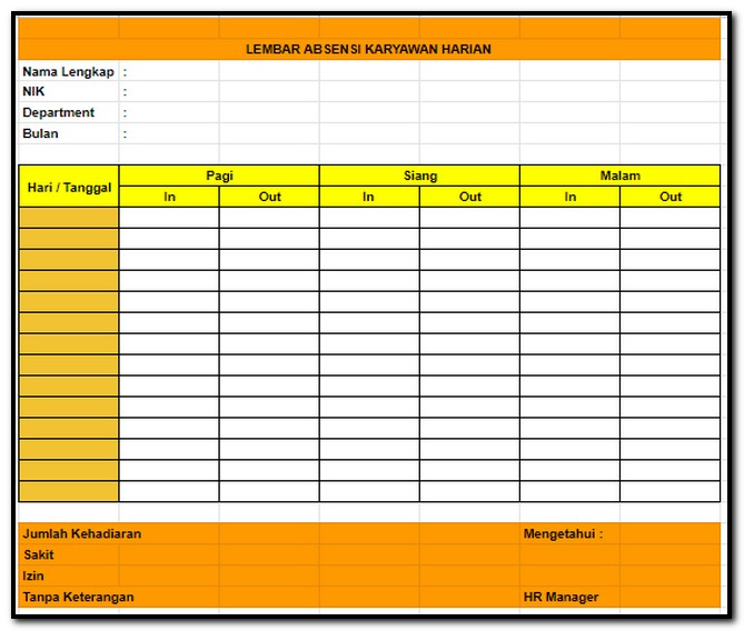 Contoh Format Lembar Absensi Karyawan Harian Manual Tips