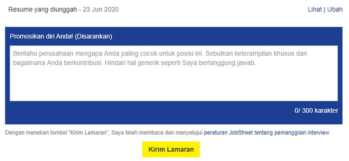 isi kolom promosikan diri anda di jobstreet