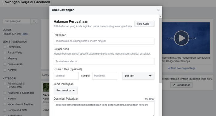 cara pasang lowongan kerja di facebook