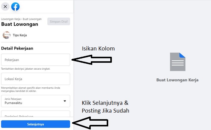 isikan detail pekerjaan di menu yang sudah disediakan