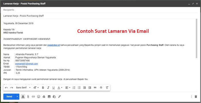 contoh lamaran kerja via email pdf sebagai lampirannya