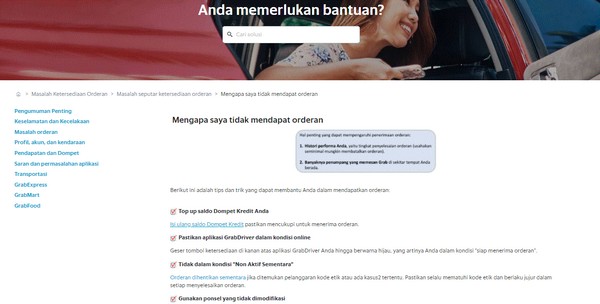 panduan mengapa saya tidak mendapat orderan grab