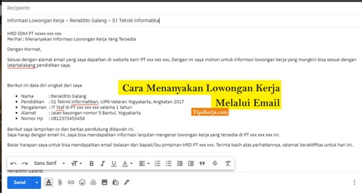 cara menanyakan lowongan kerja lewat email